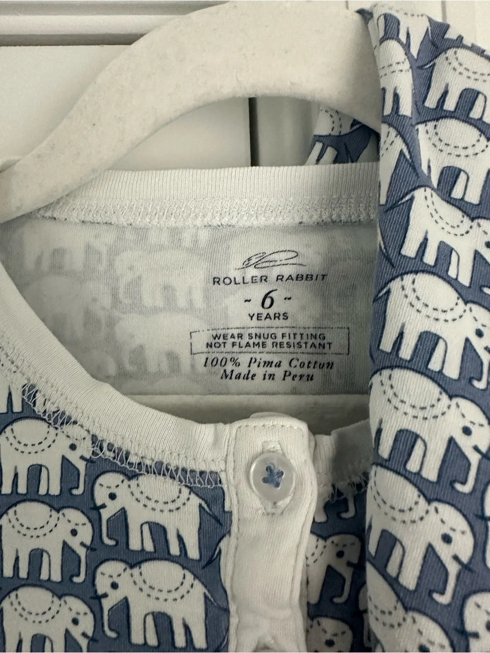 Roller Rabbit Blue Elephant Printed pajama set size 6 excellent condition